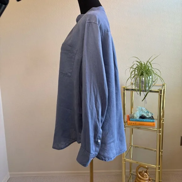 Gap, Sz L, Chambray Blue 100% Linen Long Sleeve V-neck Blouse, travel tunic - Picture 7 of 10